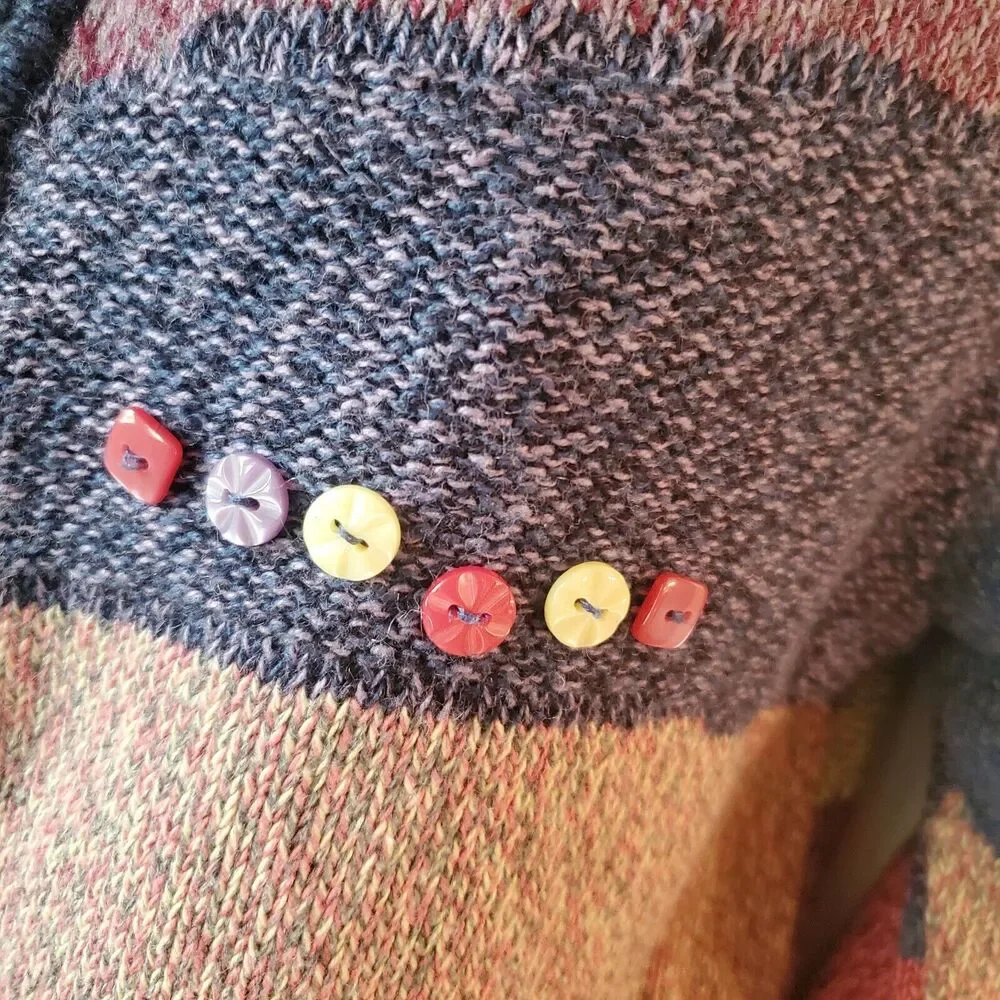 Vintage Y2K Christopher & Banks Multicolor Button Accent Zip Cardigan Sweater M - Picture 4 of 9